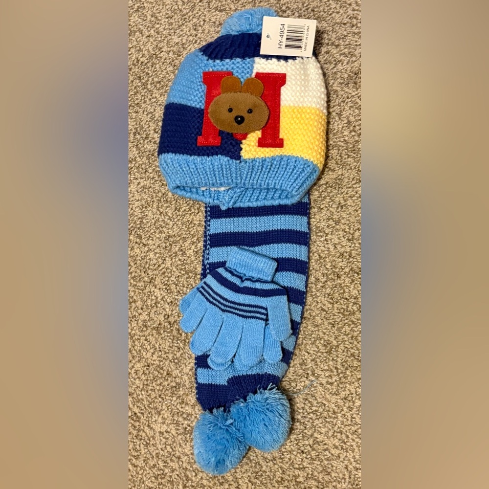 Blue and Yellow Striped Kids Winter Set